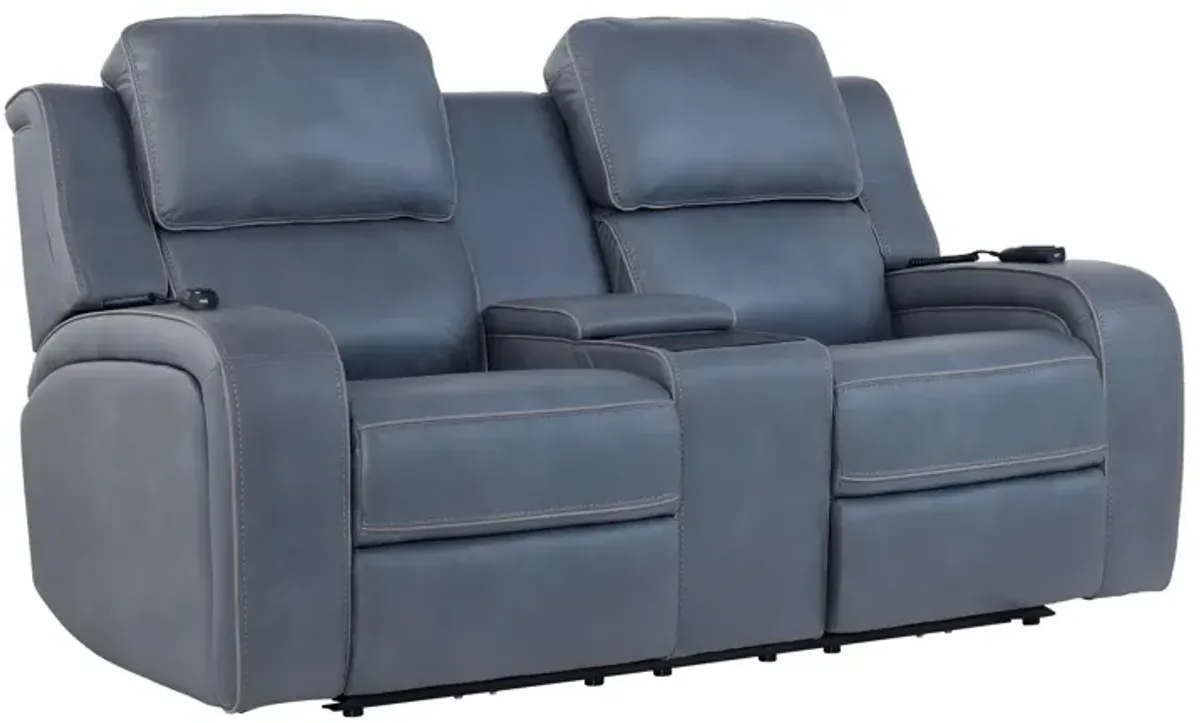Pulse Blue Dual Power Reclining Console Loveseat with Air Massage