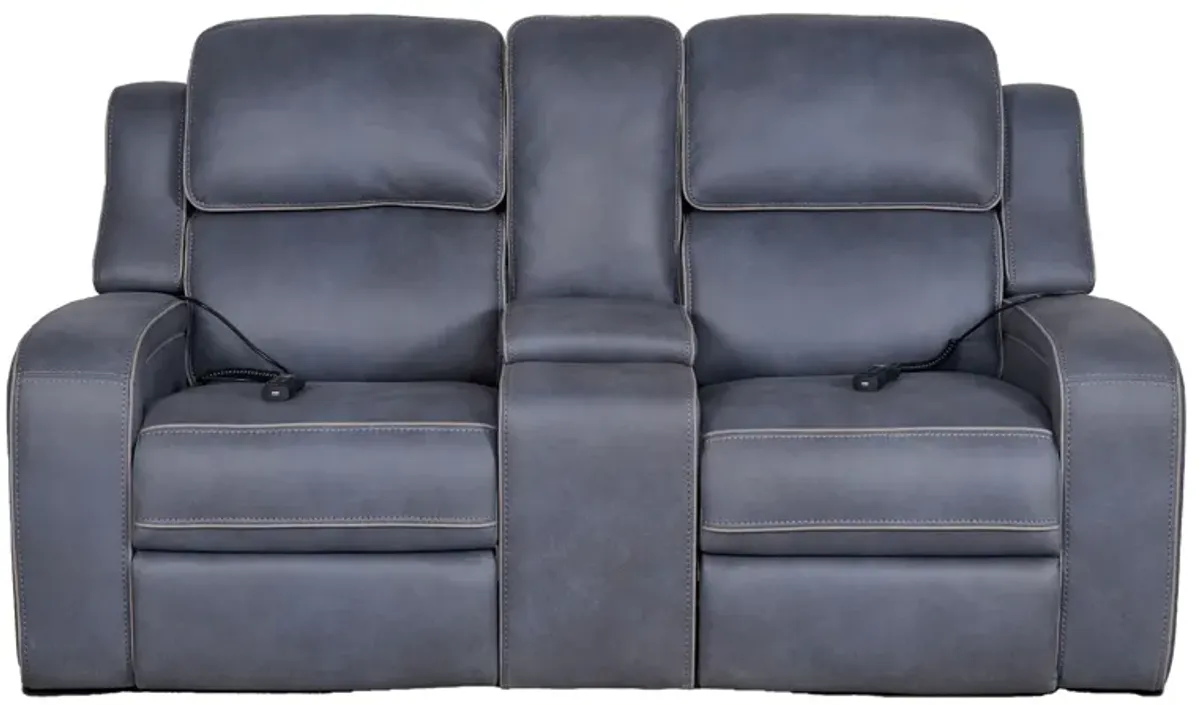 Pulse Blue Dual Power Reclining Console Loveseat with Air Massage