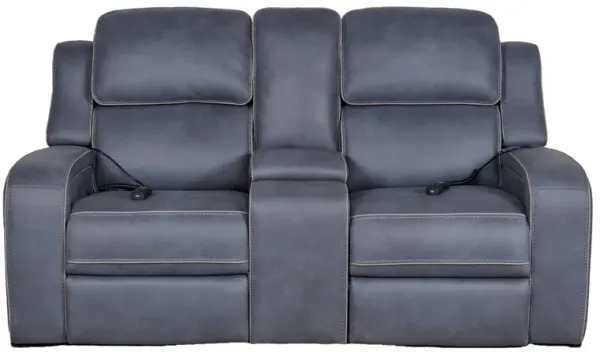 Pulse Blue Dual Power Reclining Console Loveseat with Air Massage