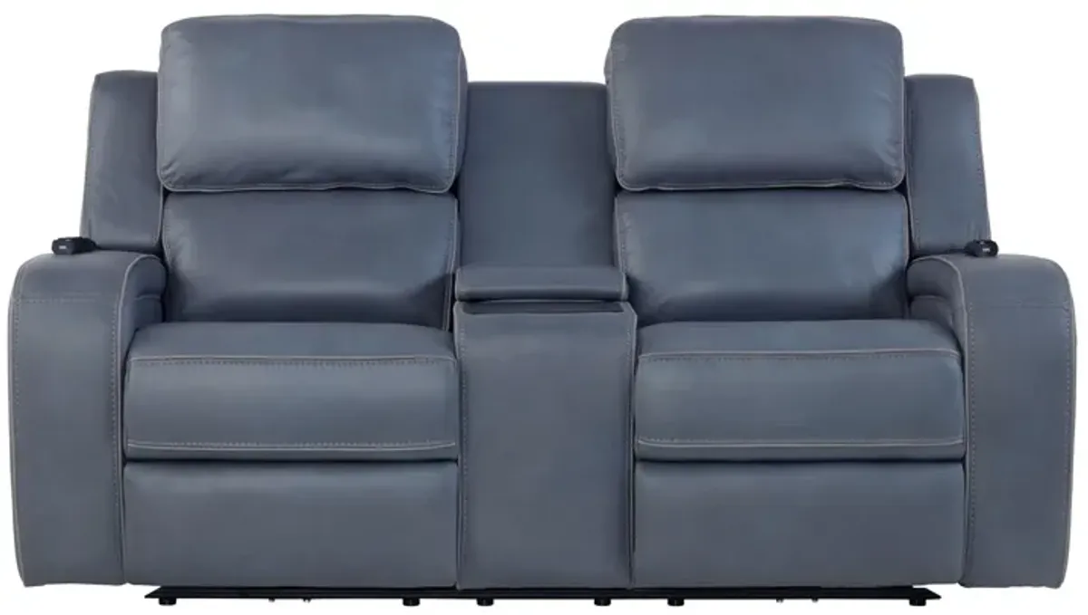 Pulse Blue Dual Power Reclining Console Loveseat with Air Massage