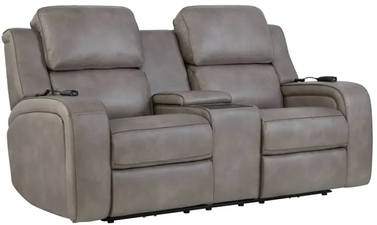 Pulse Brown Dual Power Reclining Console Loveseat with Air Massage