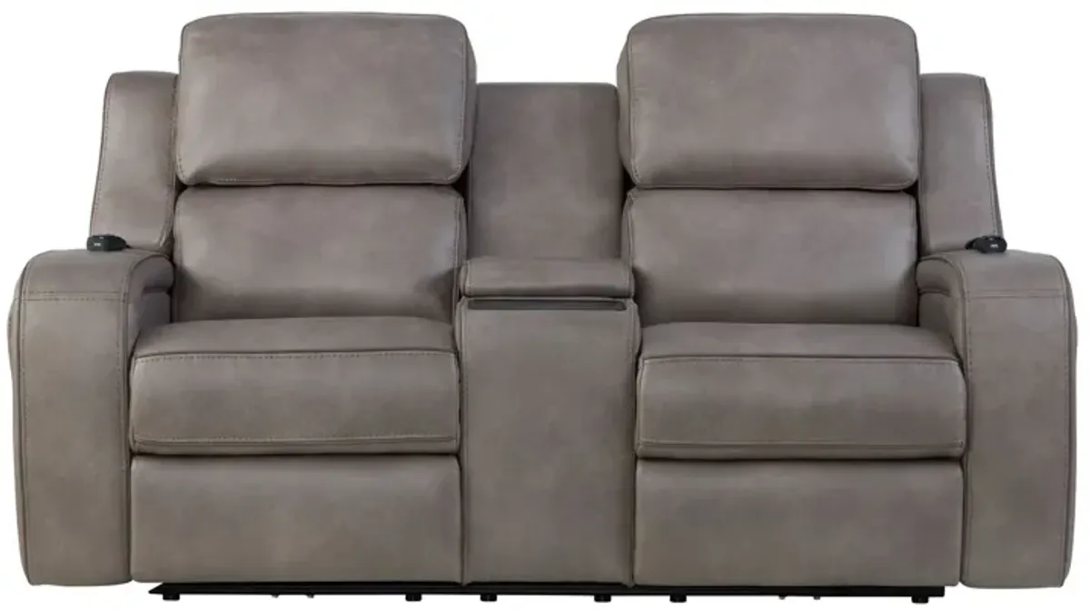 Pulse Brown Dual Power Reclining Console Loveseat with Air Massage