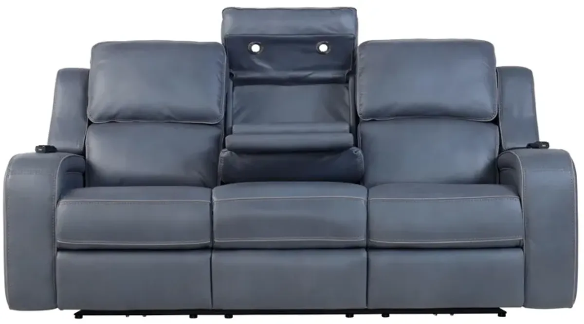 Pulse Blue Dual Power Reclining Sofa with Air Massage
