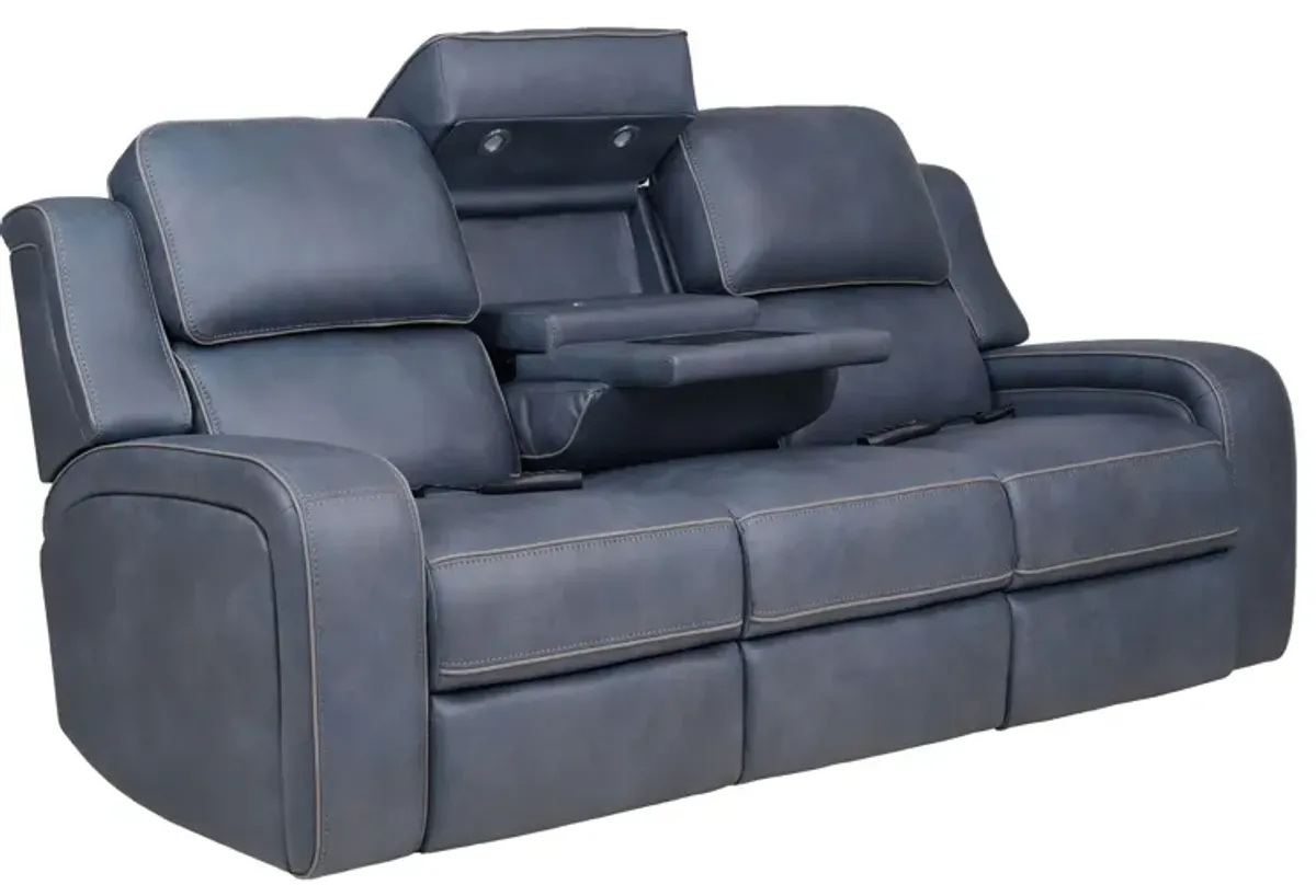 Pulse Blue Dual Power Reclining Sofa with Air Massage