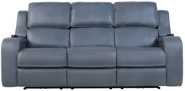 Pulse Blue Dual Power Reclining Sofa with Air Massage