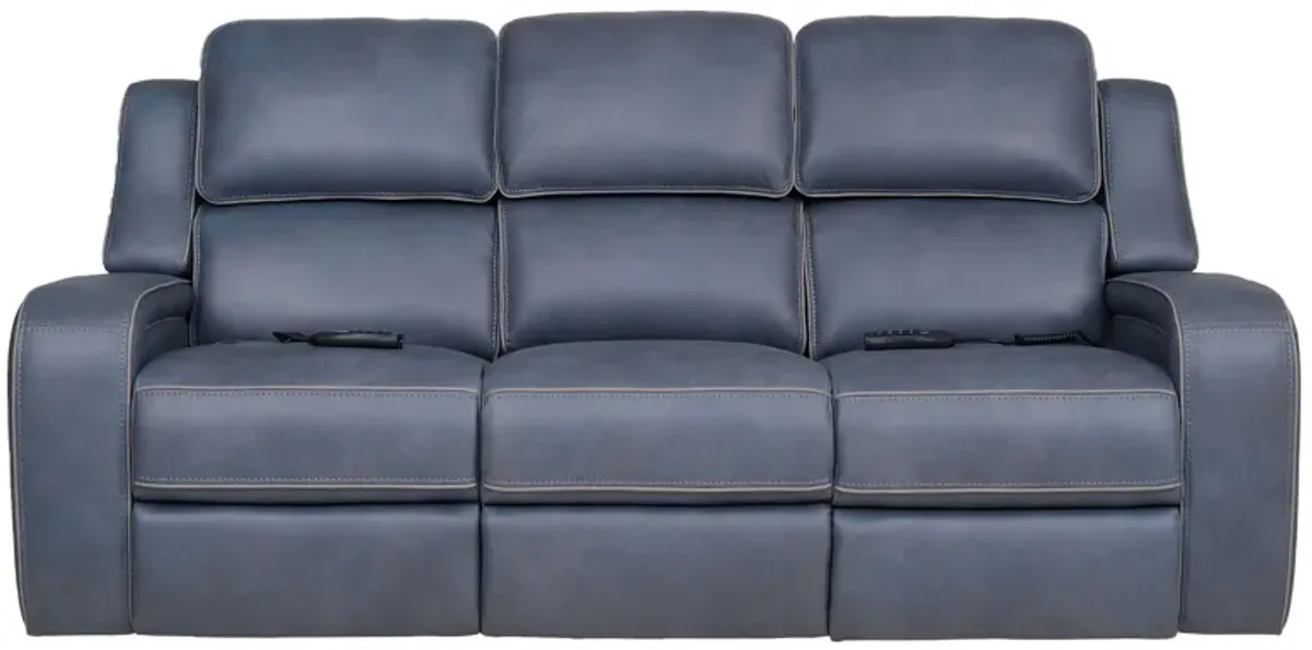 Pulse Blue Dual Power Reclining Sofa with Air Massage