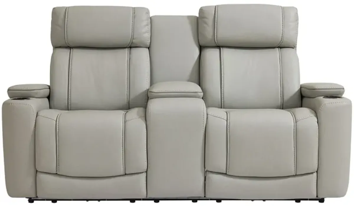 Volt Platinum Dual Power Reclining Console Loveseat with Bluetooth Speaker
