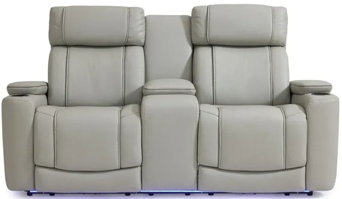 Volt Platinum Dual Power Reclining Console Loveseat with Bluetooth Speaker