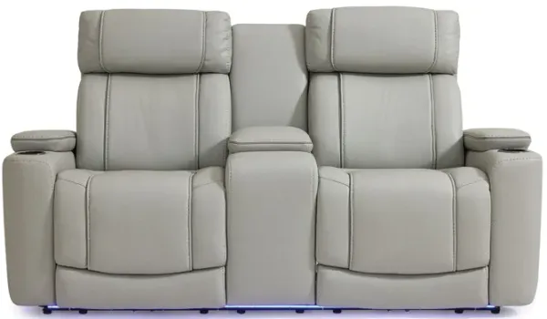 Volt Platinum Dual Power Reclining Console Loveseat with Bluetooth Speaker