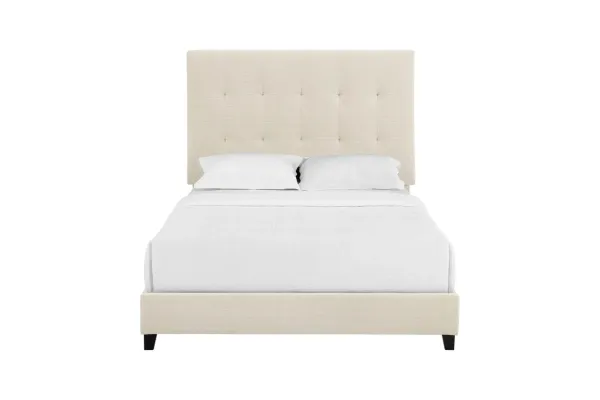 Bridgevine Home Queen Size Beige Tufted Upholstered Platform Bed