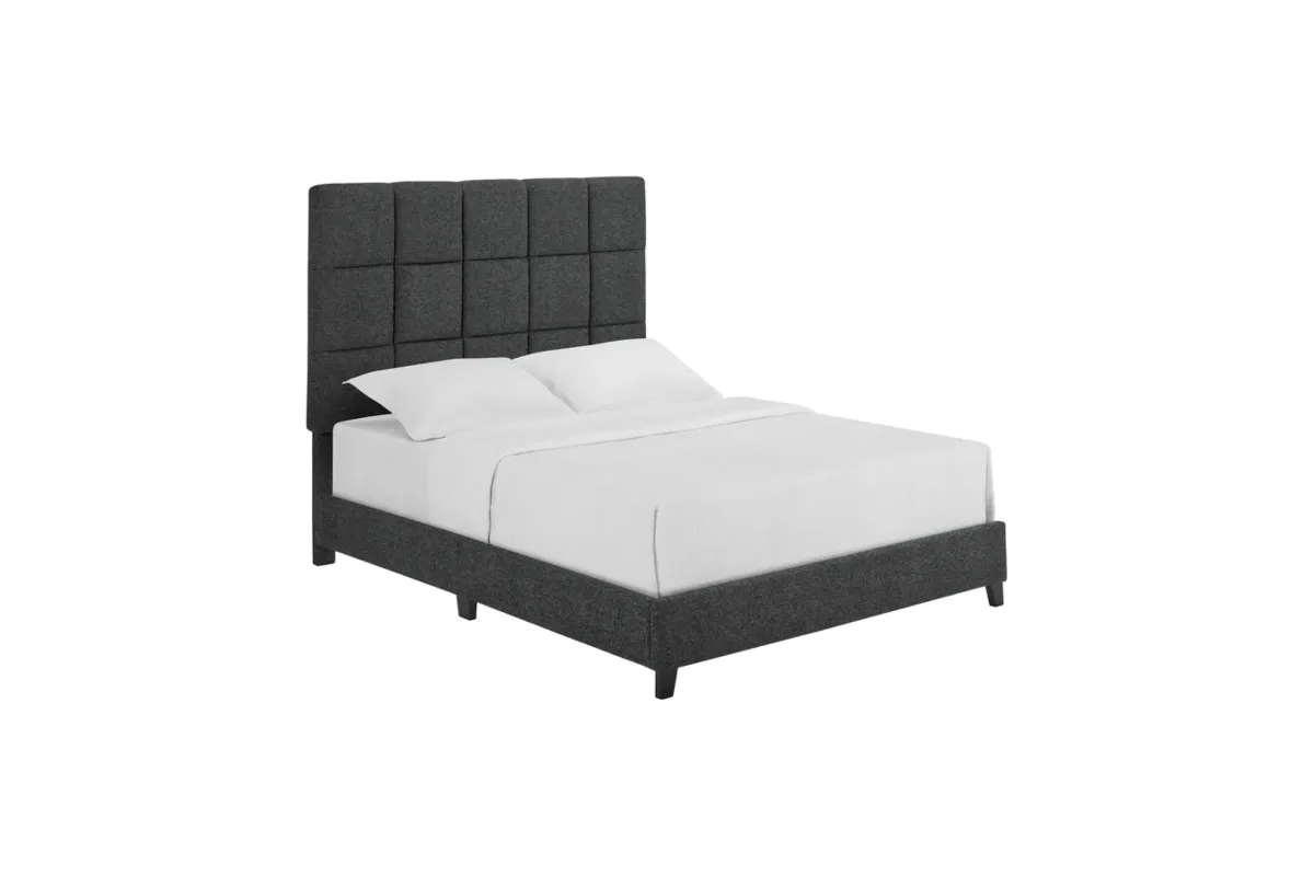 Bridger Upholstered Squares Panel Queen Bed Graphite