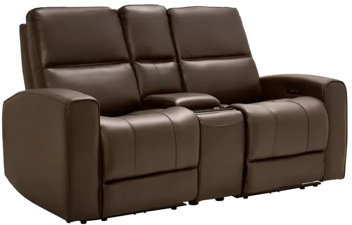 Rocco Brown Dual Power Reclining Console Loveseat with Bluetooth