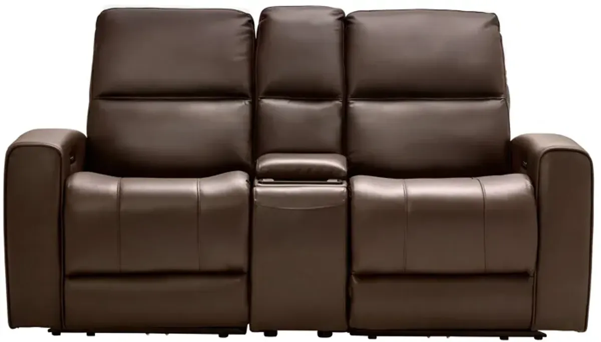 Rocco Brown Dual Power Reclining Console Loveseat with Bluetooth