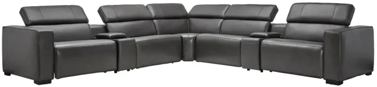 Drift Grey Leather Dual Power Reclining 7-Piece Sectional