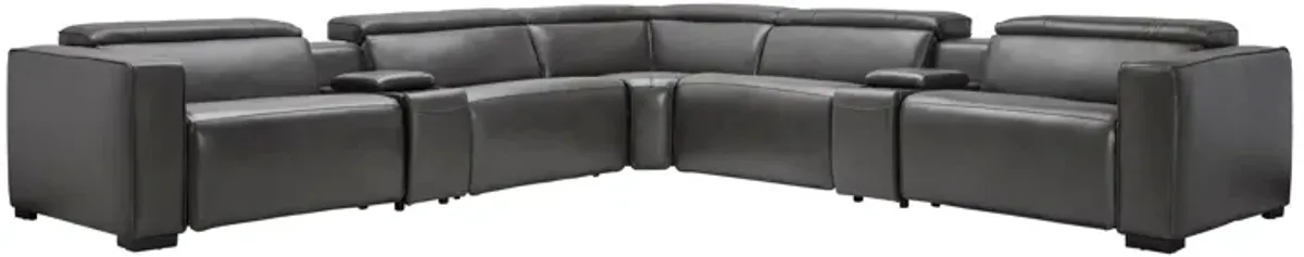 Drift Grey Leather Dual Power Reclining 7-Piece Sectional