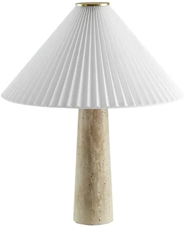 Cove Travertine Table Lamp With Pleated Shade by Modway