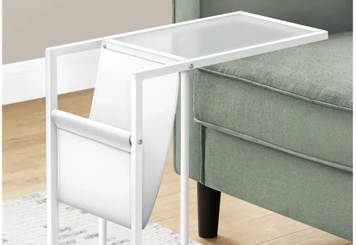 Monarch Specialties I 3067 - White C-Shaped Table with Magazine Holder