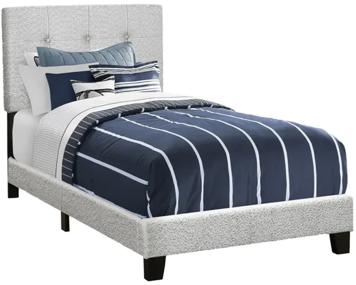 Monarch Specialties I 5801T - Twin Size Light Grey Upholstered Bed Frame