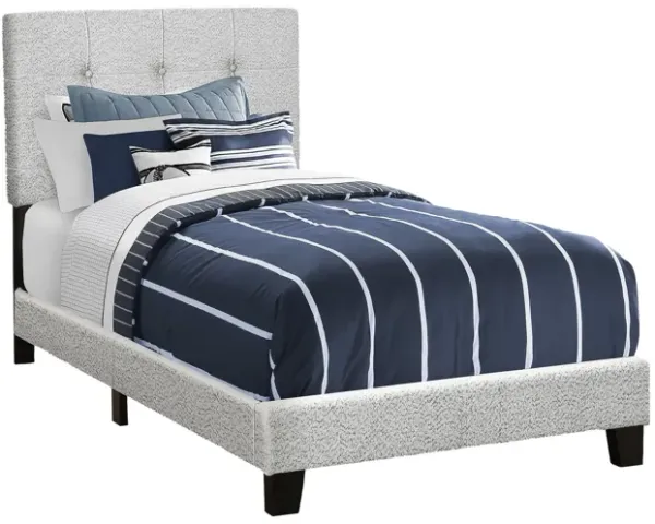 Monarch Specialties I 5801T - Twin Size Light Grey Upholstered Bed Frame