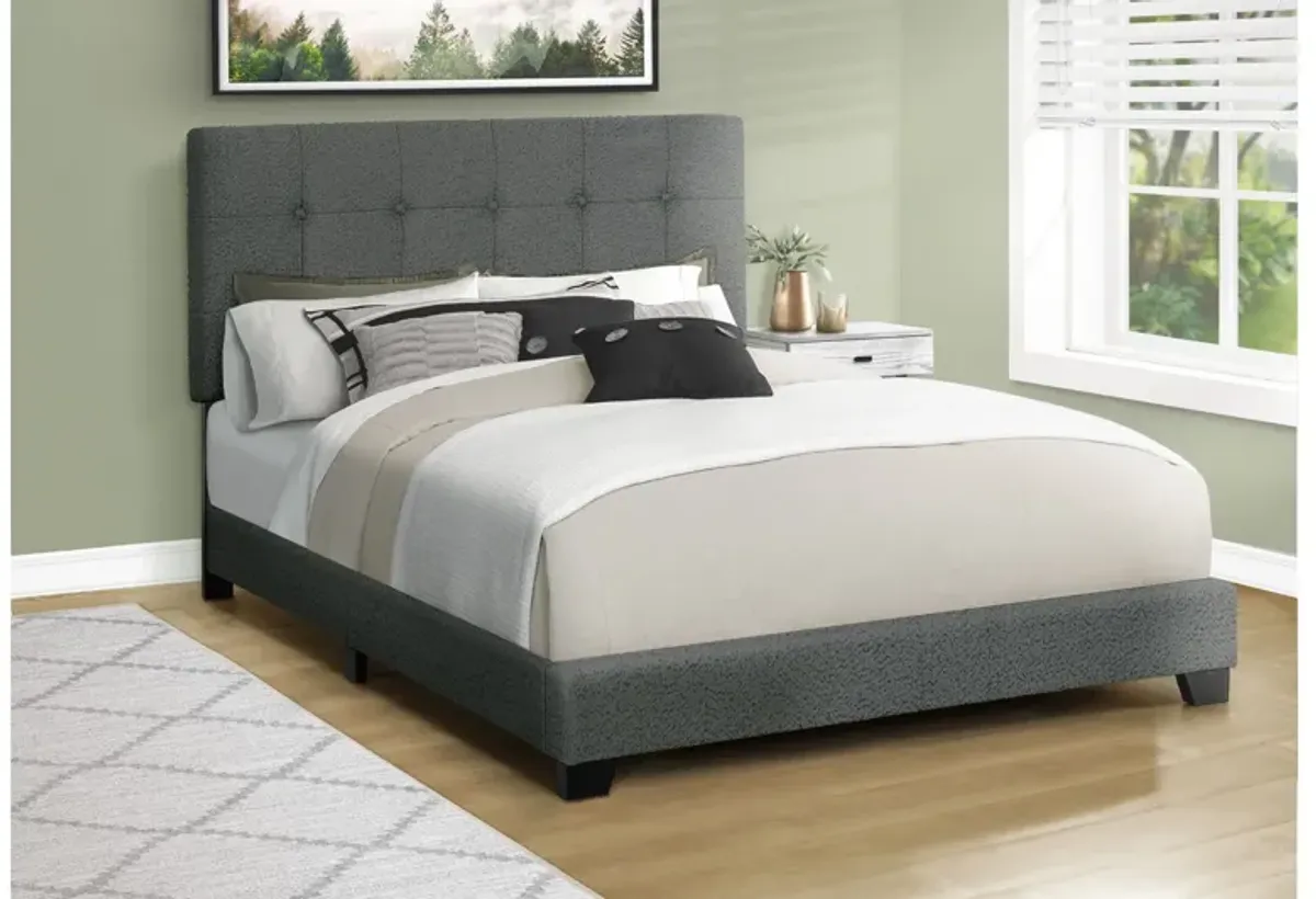 Monarch Specialties I 5803Q -Queen Size Dark Grey Upholstered Bed Frame