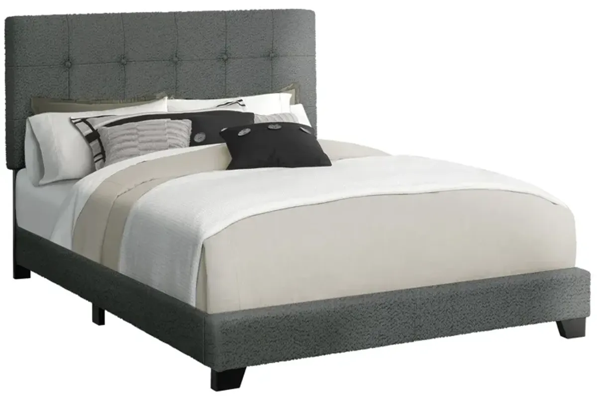Monarch Specialties I 5803Q -Queen Size Dark Grey Upholstered Bed Frame