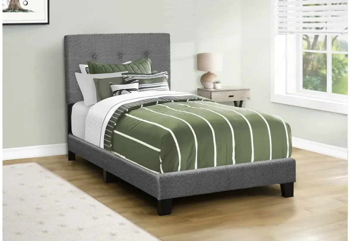 Monarch Specialties I 5803T - Twin Size Dark Grey Upholstered Bed Frame
