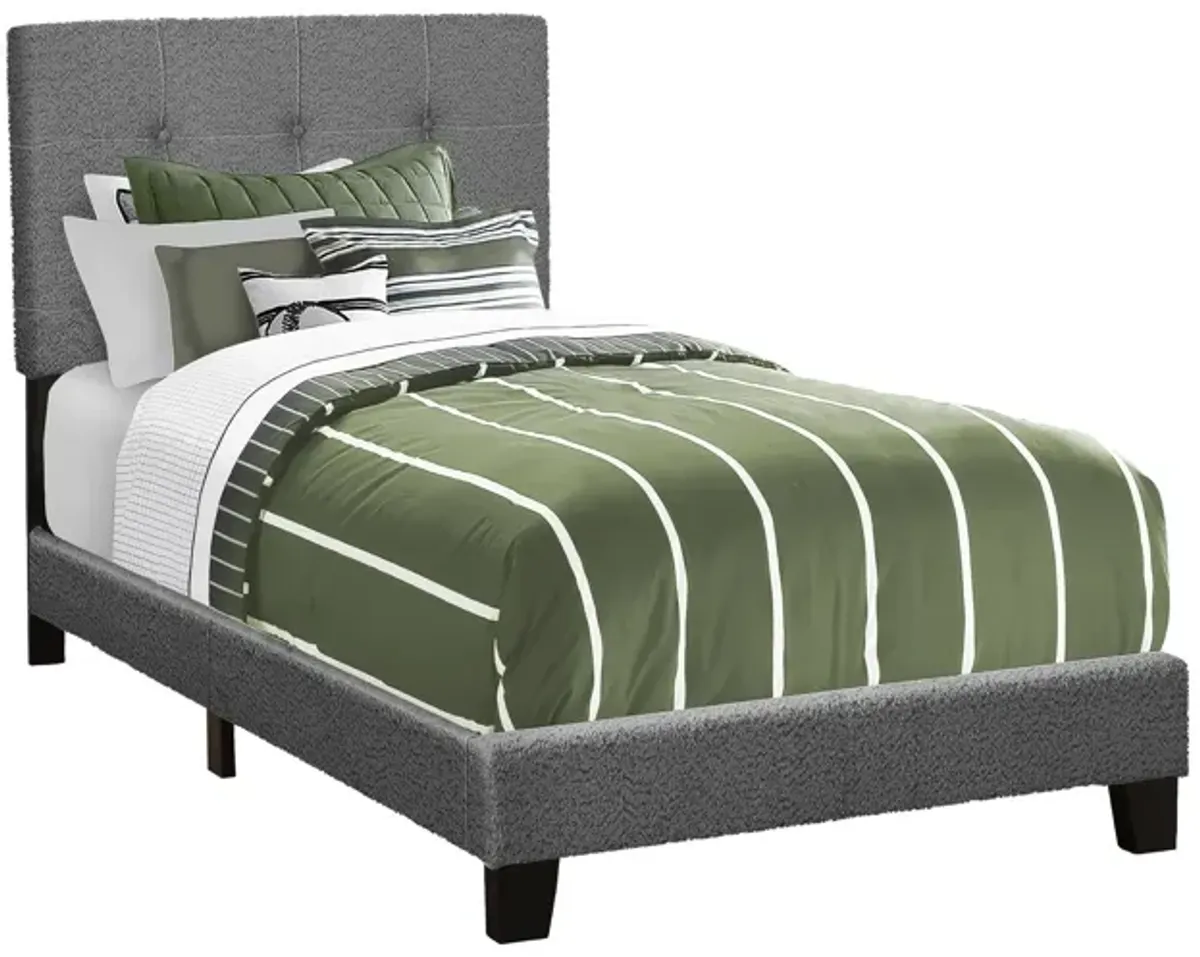 Monarch Specialties I 5803T - Twin Size Dark Grey Upholstered Bed Frame