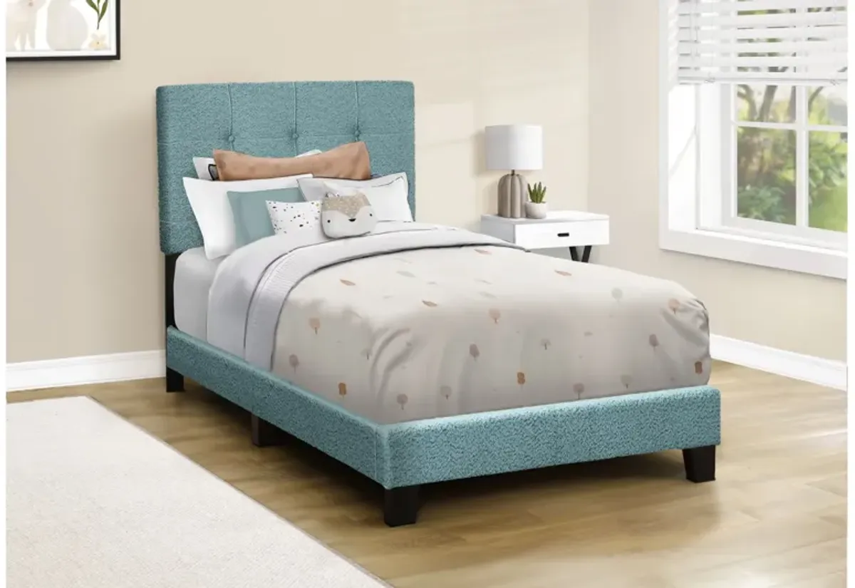 Monarch Specialties I 5806T - Twin Size Light Blue Upholstered Bed Frame