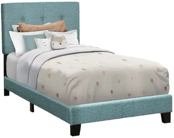 Monarch Specialties I 5806T - Twin Size Light Blue Upholstered Bed Frame