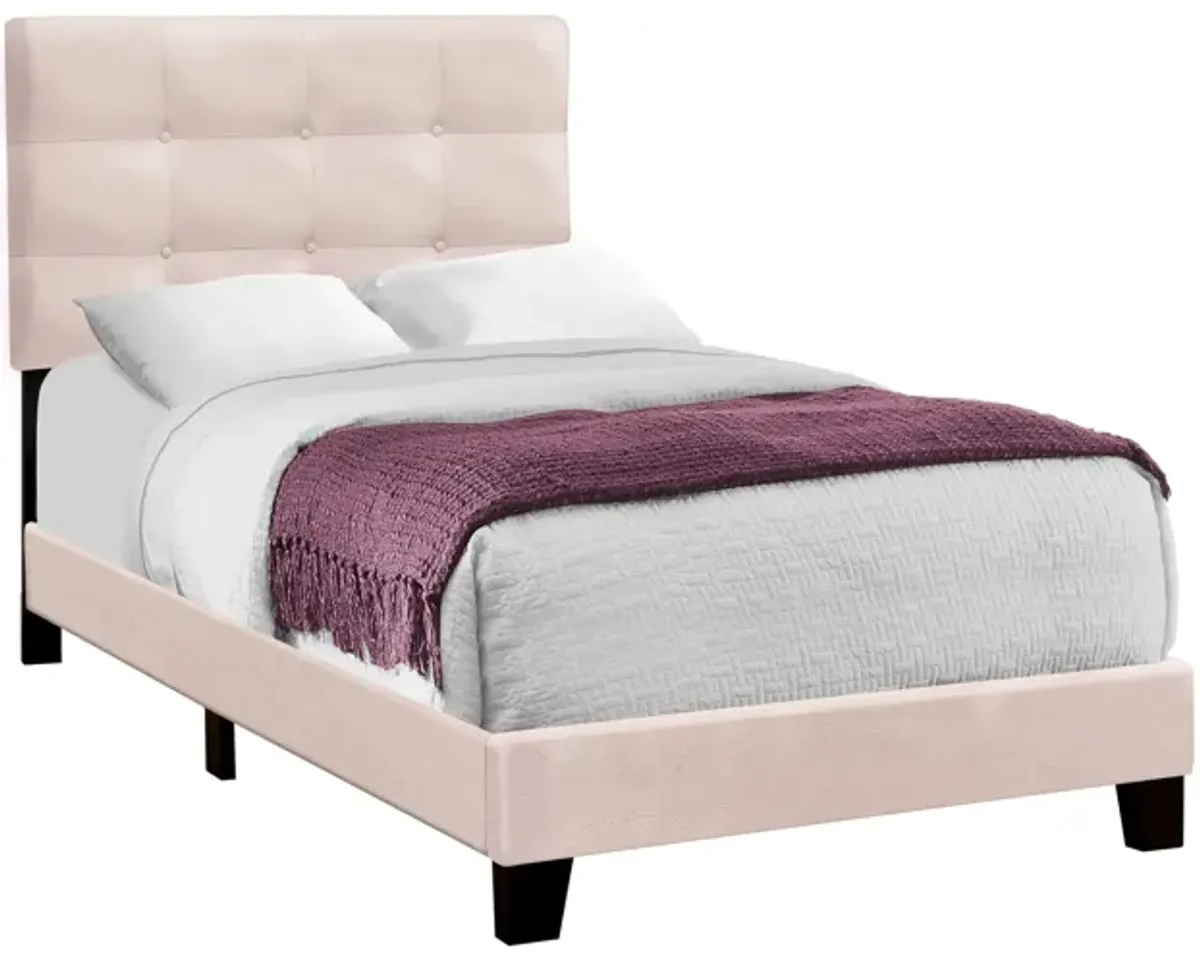 Monarch Specialties I 5916T - Twin Size Pink Upholstered Bed Frame