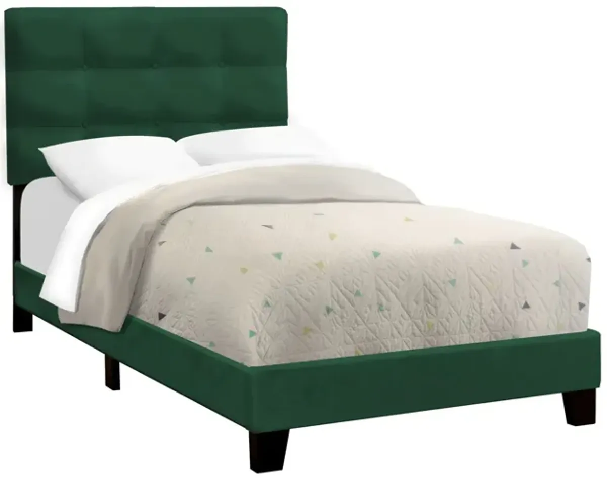 Monarch Specialties I 5917T - Twin Size Green Upholstered Bed Frame