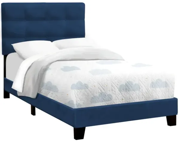Monarch Specialties I 5918T - Twin Size Blue Upholstered Bed Frame
