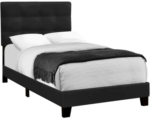 Monarch Specialties I 5924T - Twin Size Black Upholstered Bed Frame