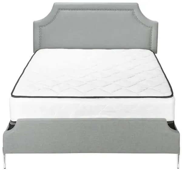 Monarch Specialties I 6035Q - Queen Size Grey Linen Upholstered Bed Frame