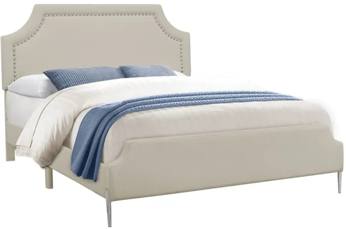 Monarch Specialties I 6036Q - Queen Size Beige Linen Upholstered Bed Frame