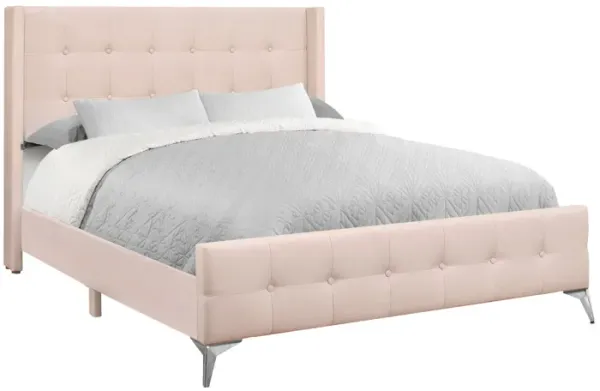 Monarch Specialties I 6042Q - Queen Size Pink Velvet Upholstered Bed Frame