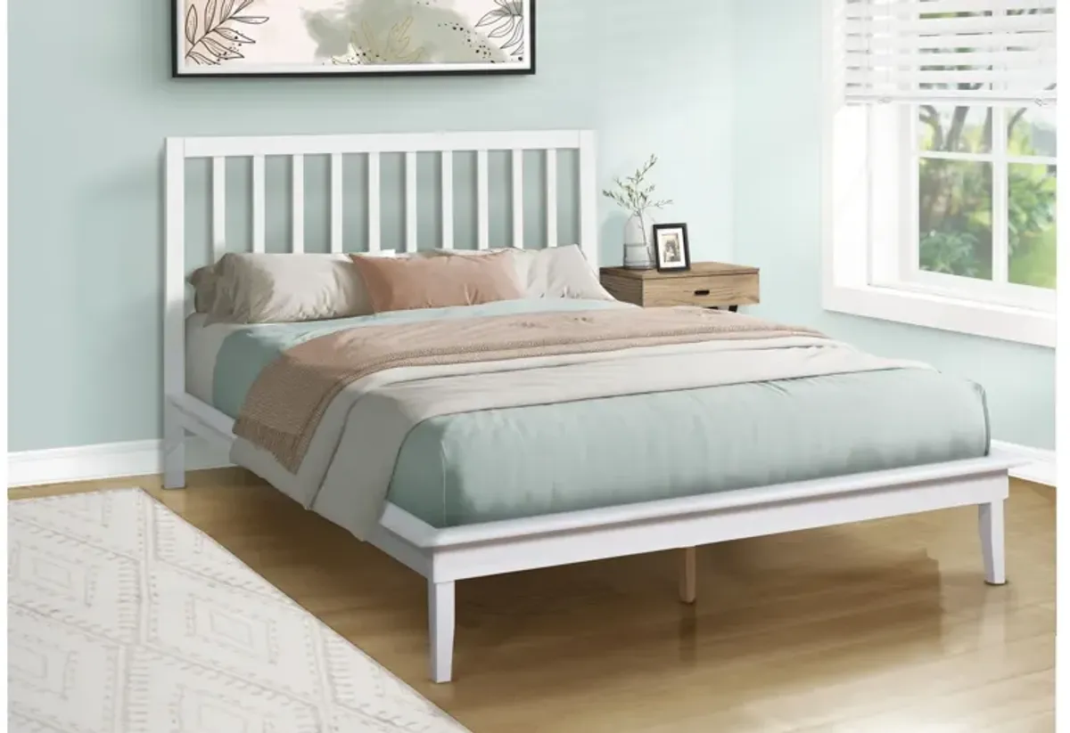 Monarch Specialties I 6061Q - Queen Size White Platform Bed Frame