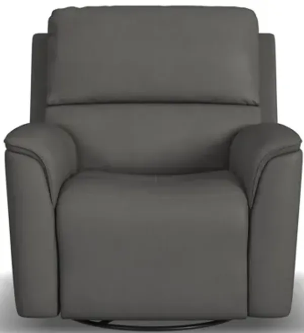 Oliver Charcoal Leather Triple Power Swivel Glider Recliner