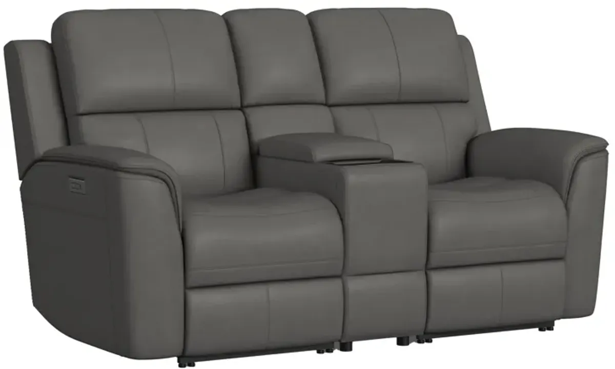 Oliver Charcoal Leather Triple Power Reclining Console Loveseat