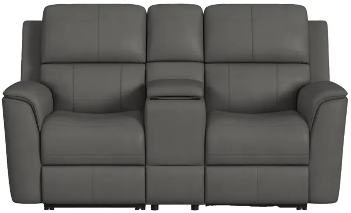 Oliver Charcoal Leather Triple Power Reclining Console Loveseat