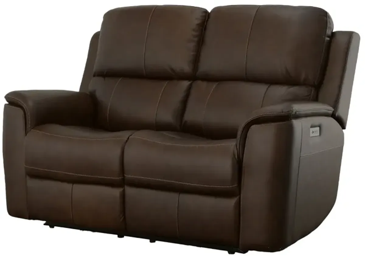 Oliver Umber Leather Triple Power Reclining Loveseat