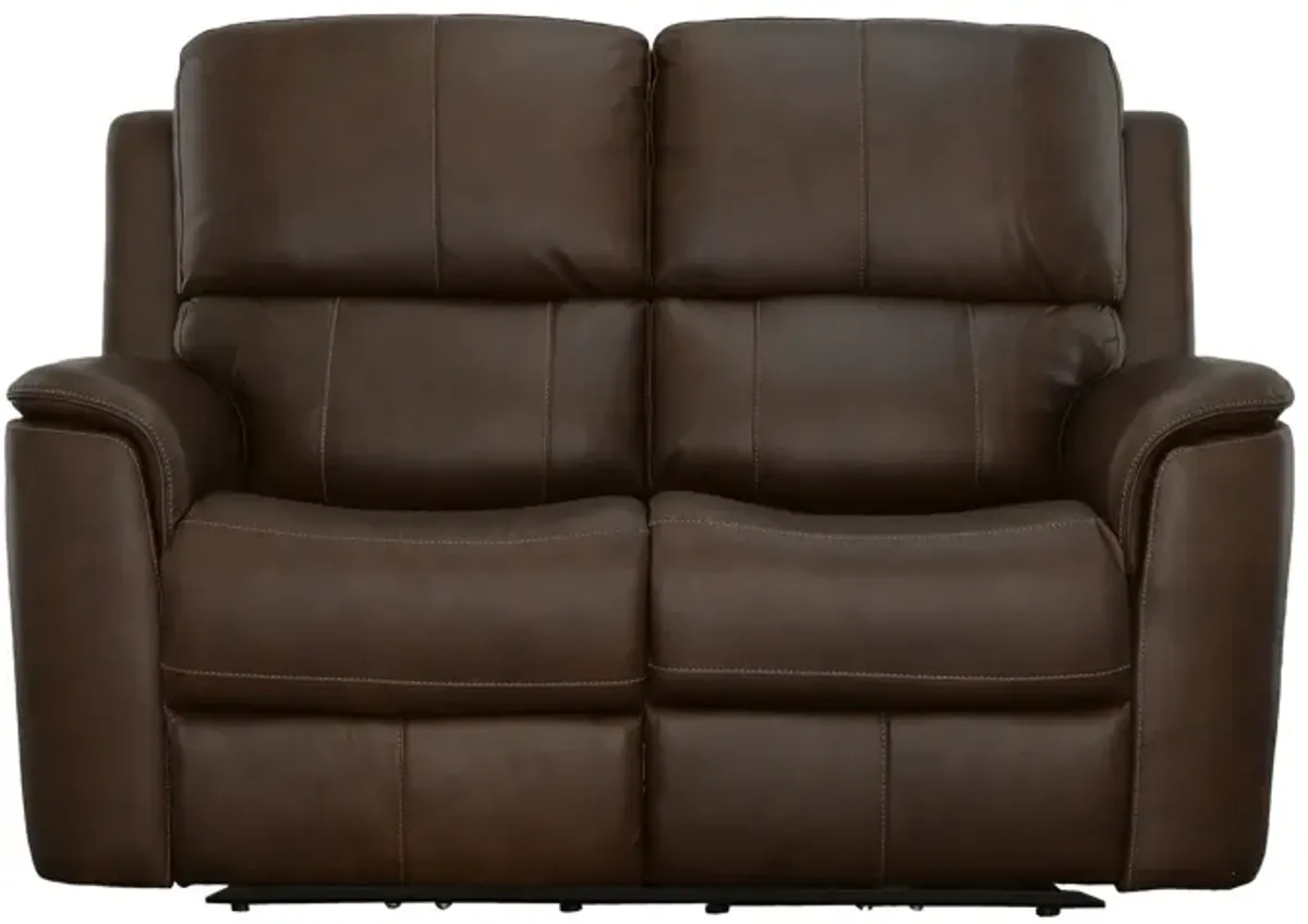 Oliver Umber Leather Triple Power Reclining Loveseat