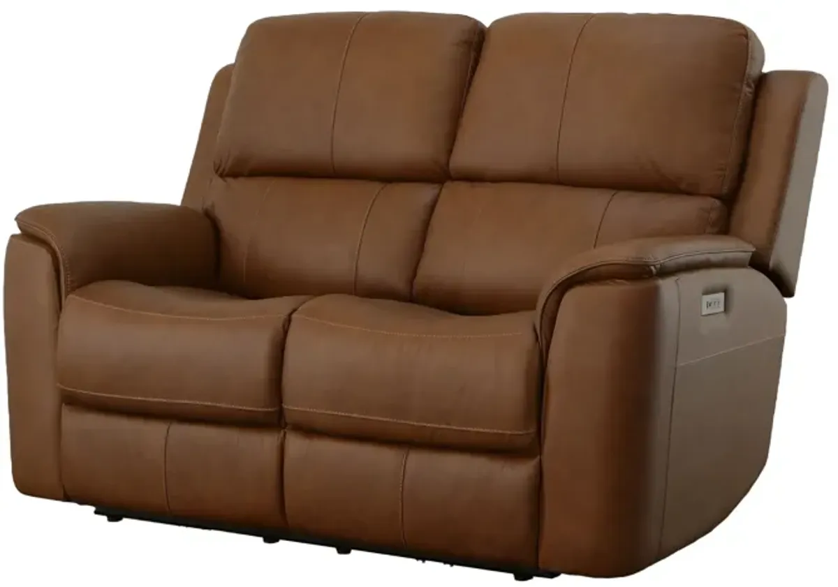 Oliver Caramel Leather Triple Power Reclining Loveseat
