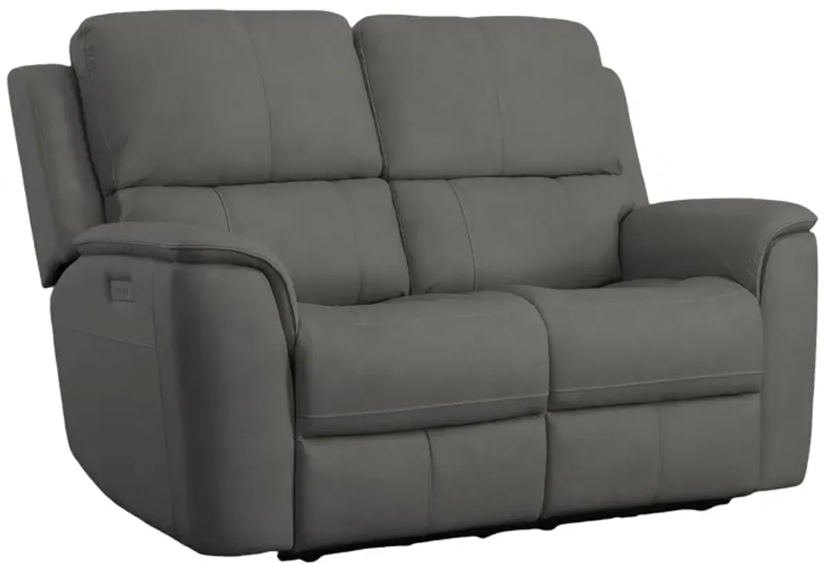 Oliver Charcoal Leather Triple Power Reclining Loveseat