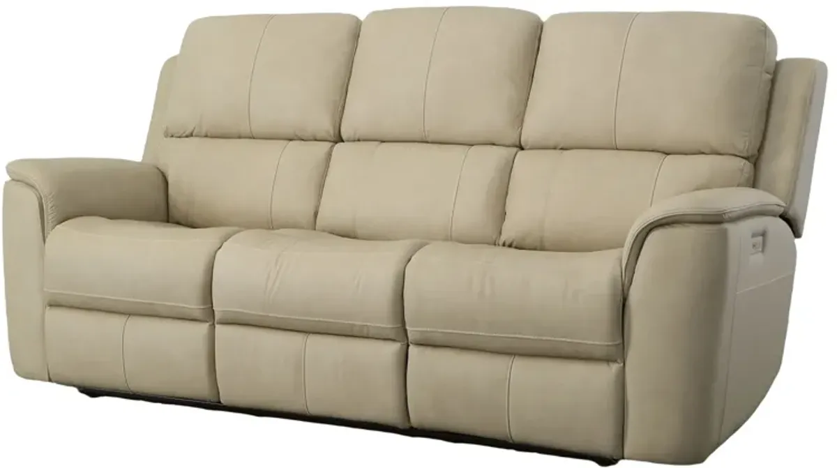 Oliver Beige Leather Triple Power Reclining Sofa