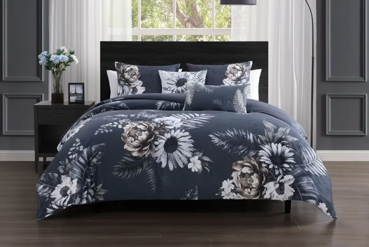 Forget Me Not 5 Piece 100% Cotton Reversible Comforter Set - Queen