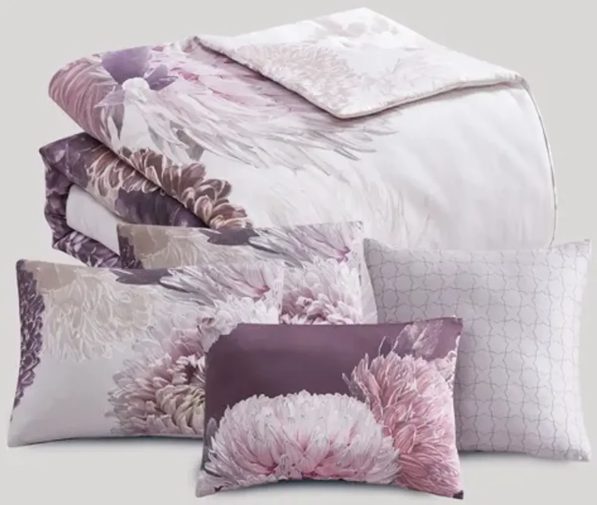 Dahlia Purple 5 Piece 100% Cotton Reversible Comforter Set - Queen