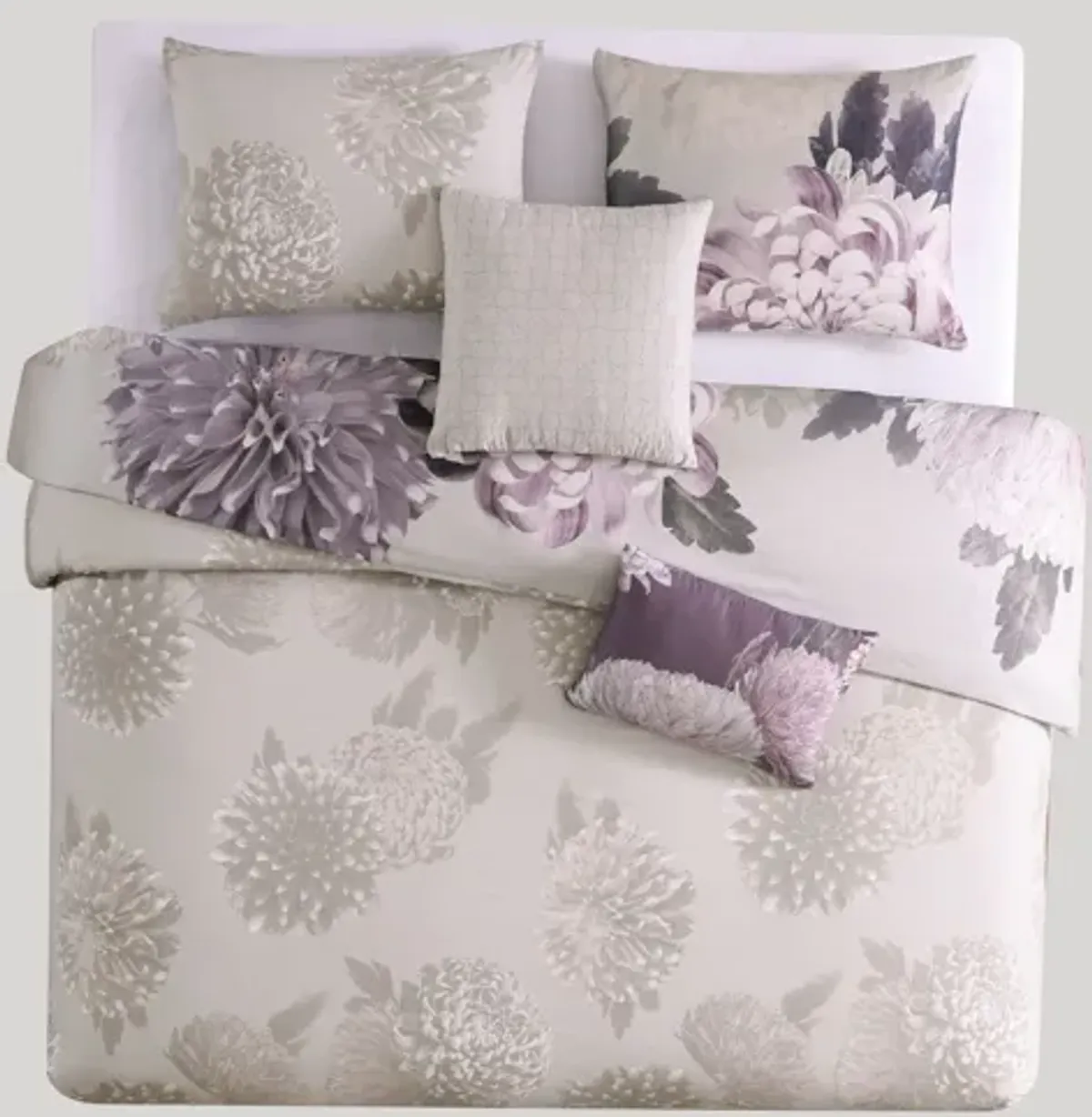 Dahlia Purple 5 Piece 100% Cotton Reversible Comforter Set - Queen