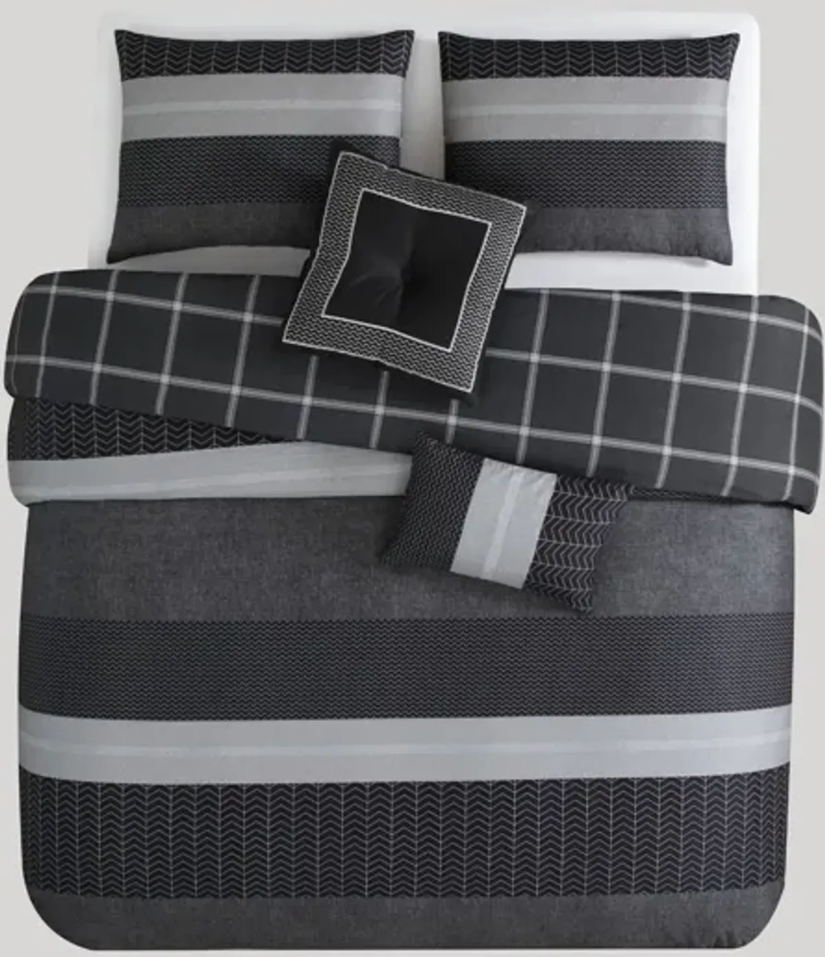 Kyle Black 5 Piece 100% Cotton Reversible Comforter Set - Queen