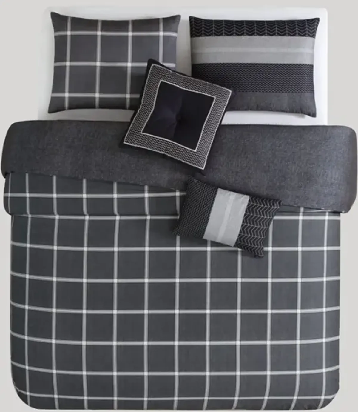 Kyle Black 5 Piece 100% Cotton Reversible Comforter Set - King